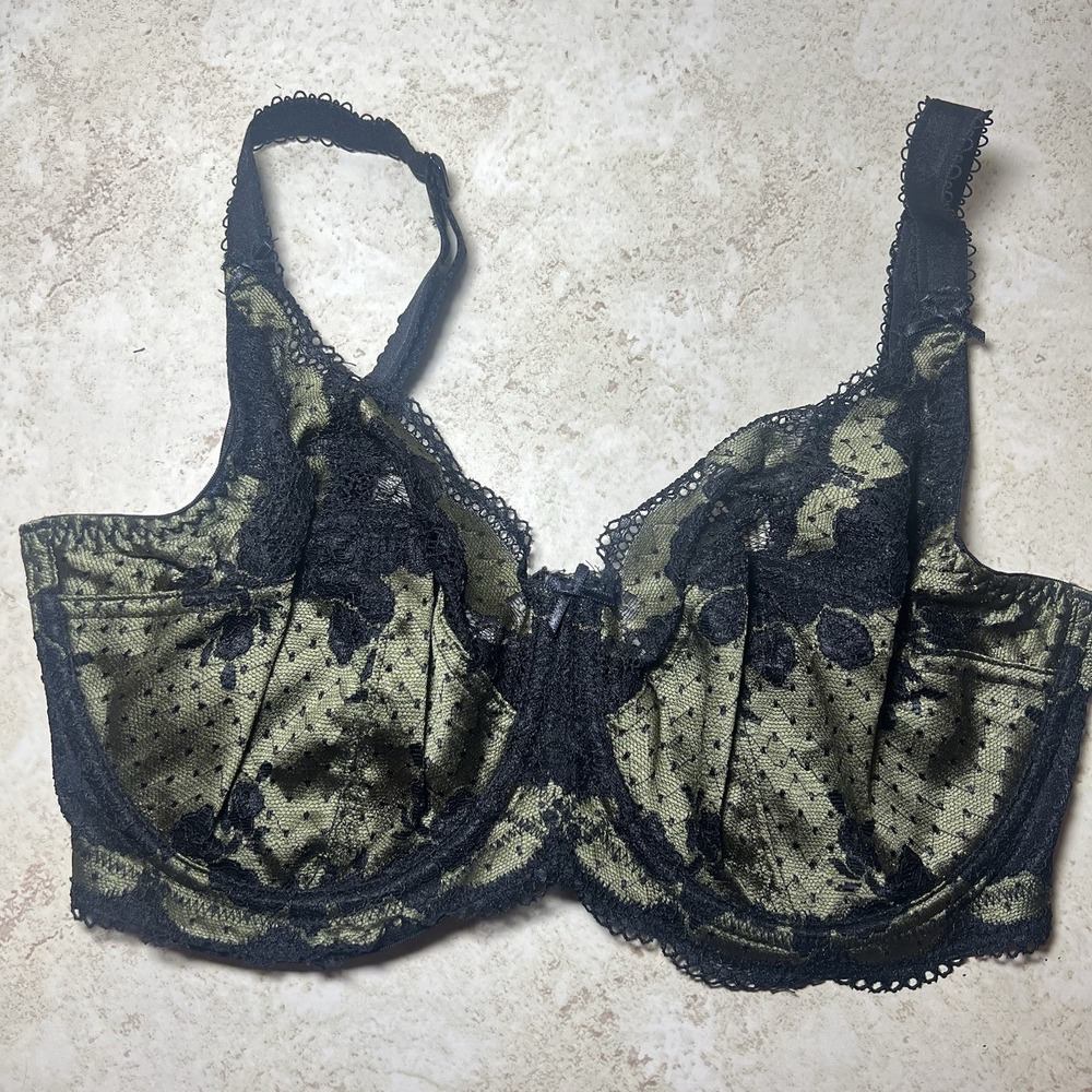 Panache Clara Full Cup Bra Luxury Black Olive Gold Lace Intimates Underwire 30FF